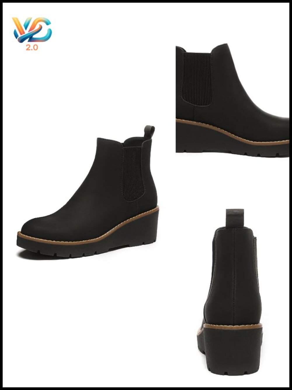 Chelsea Wedge Boots Elastic Platform Lug Sole Slip on Wedge Ankle Booties